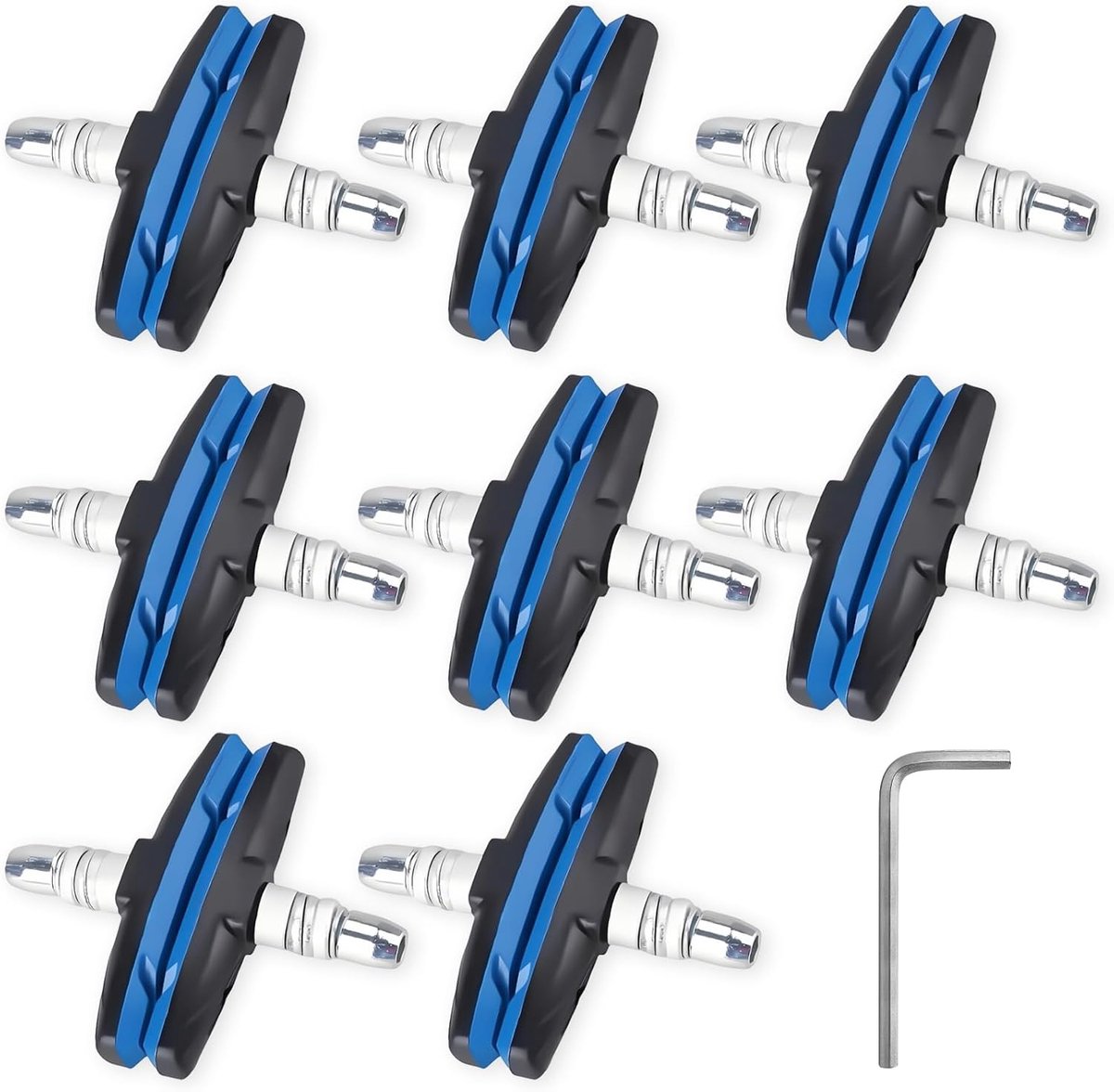 16 stuks remblokken fiets 70 mm, rubberen V-remblokken, blauwe fietsremmen blokken met inbussleutel, voor goede - ShopVlot