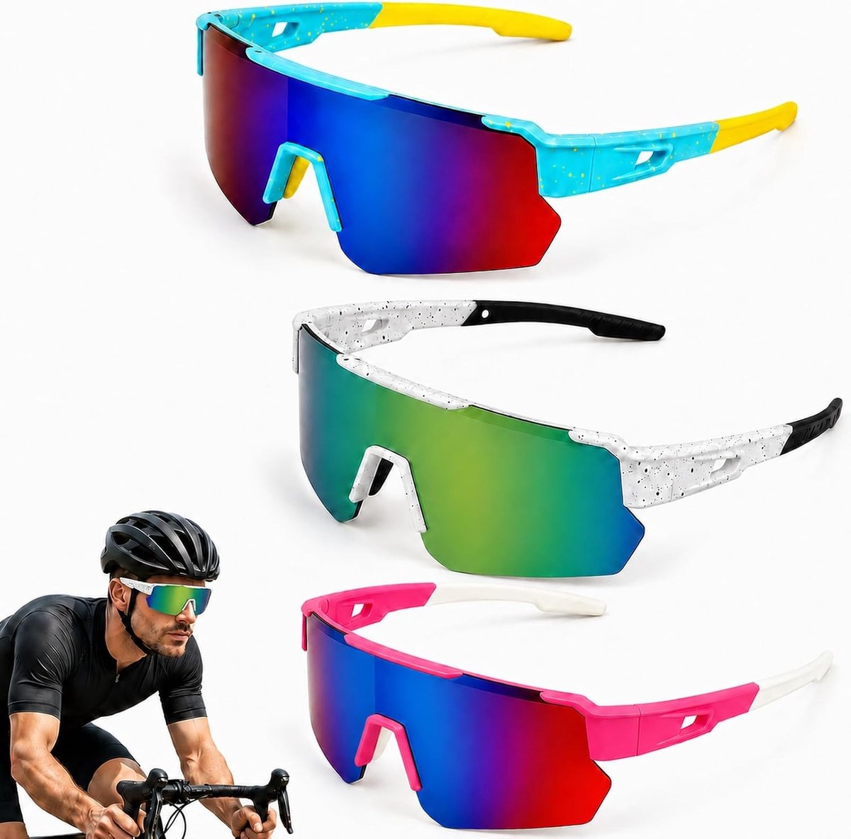 Fietsbril Set - Sportbril Bescherming - Fietsen Outdoor - UV 400 Bescherming - 3 Stuks - Onbekend