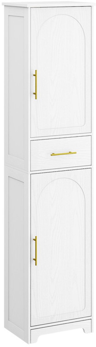 Hzuaneri Badkamerkast, opbergkast met 1 lade en 2 deuren, verstelbare plank, hoge smalle kast, voor woonkamer, slaapkamer, keuken, hal, wit