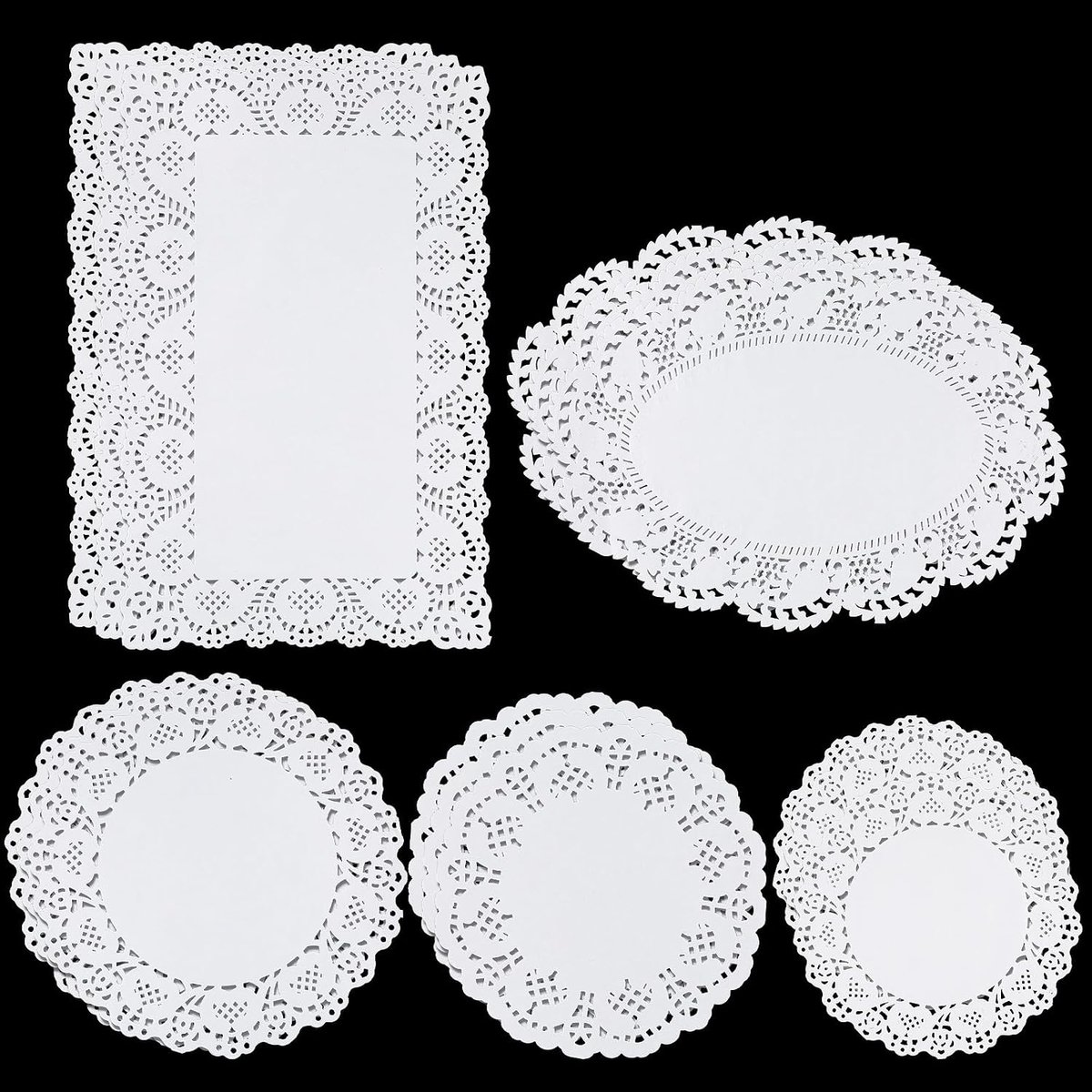150 Pieces Cake Tips, 5 Sizes Cake Mat Lace Paper Round Kitchen Baking Paper Placemat Paper for Birthday Wedding Party - ShopVlot