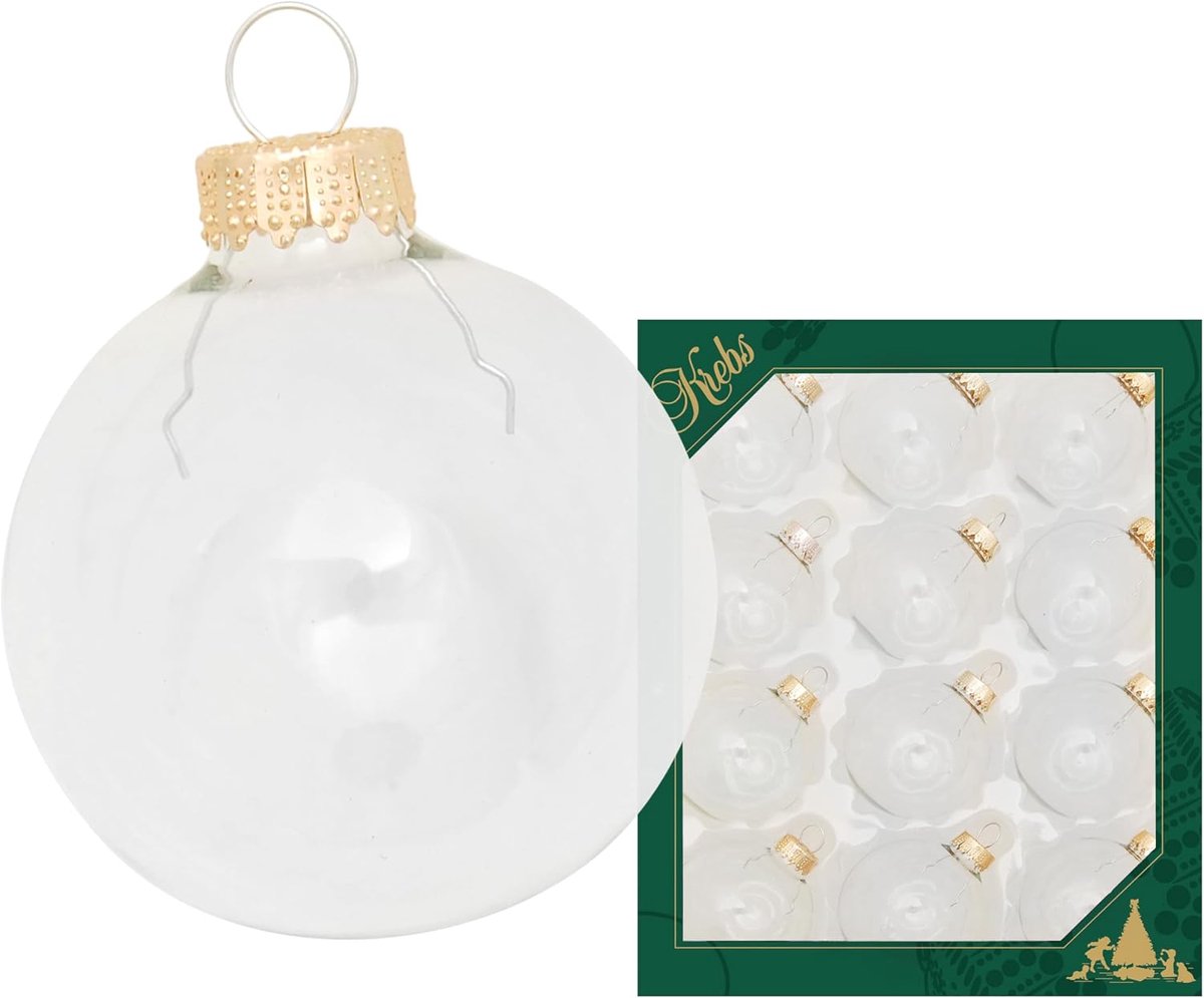 Krebs Glas Lauscha - Christmas tree decorations/Christmas baubles - box of 12 clear white glass balls in a size of 5 cm - ShopVlot