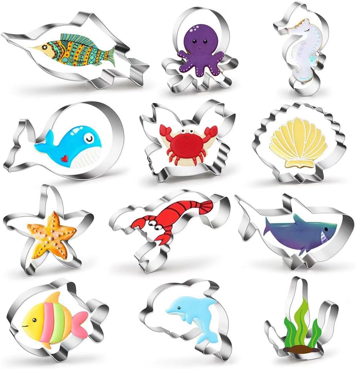 12-Piece Stainless Steel Cookie Cutters, Dishwasher Safe for Biscuits, Cake and Decoration, Ideal for Birthday - ShopVlot