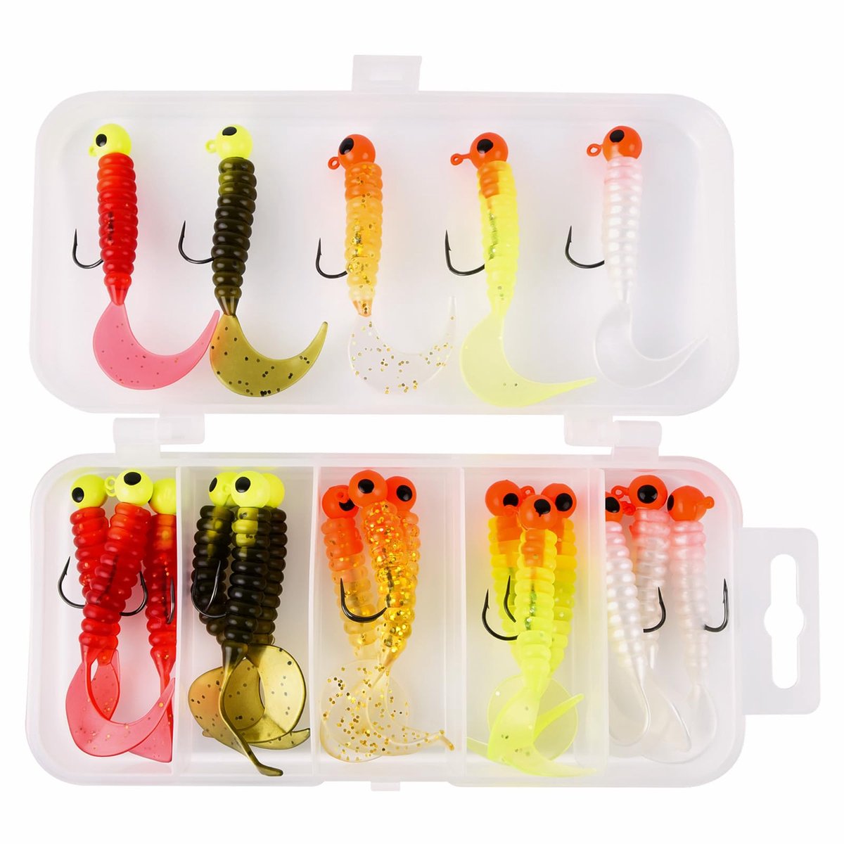 Vissen zachte kunstaas set 5,5cm - 20 stuks bionische wormen - jig heads haken - ideaal voor baars en forel - ShopVlot