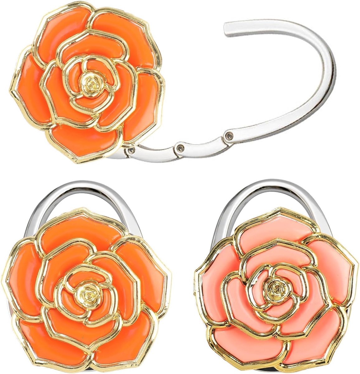 Tafel Handtas Houder Haak Vouwbaar - Oranje + Roze - Antislip Bescherming - Ruimtebesparend voor Handtassen - ShopVlot