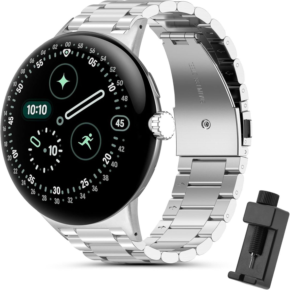 Metalen horlogeband 45mm - RVS vervangband - Geschikt voor Google Pixel Watch 3/4 - Stijlvol en duurzaam - ShopVlot