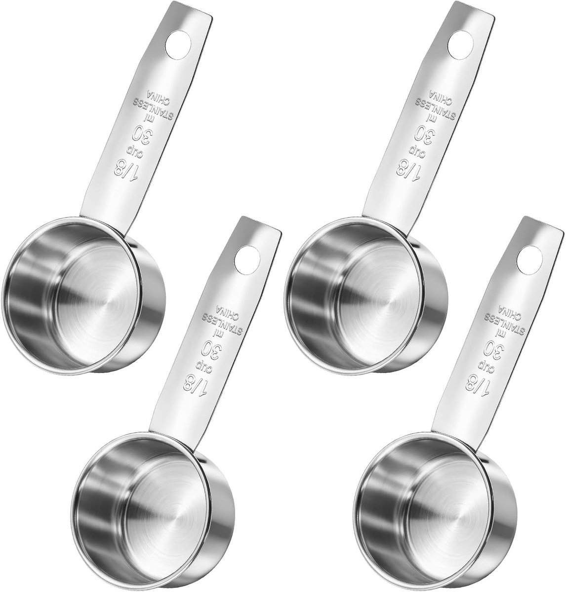 Set van 4 roestvrijstalen maatlepels voor nauwkeurig afmeten van ingrediënten, ideaal voor koken en bakken, 30 ml (1/8 kop)