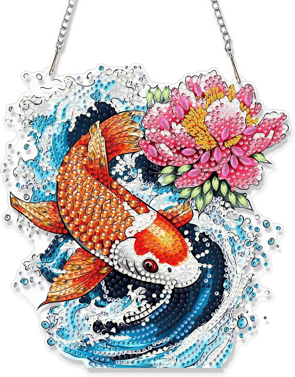 Diamant schilderij kit - Koi vis en lotus - DIY acryl kunstbord - Voor ontspannend knutselen - ShopVlot