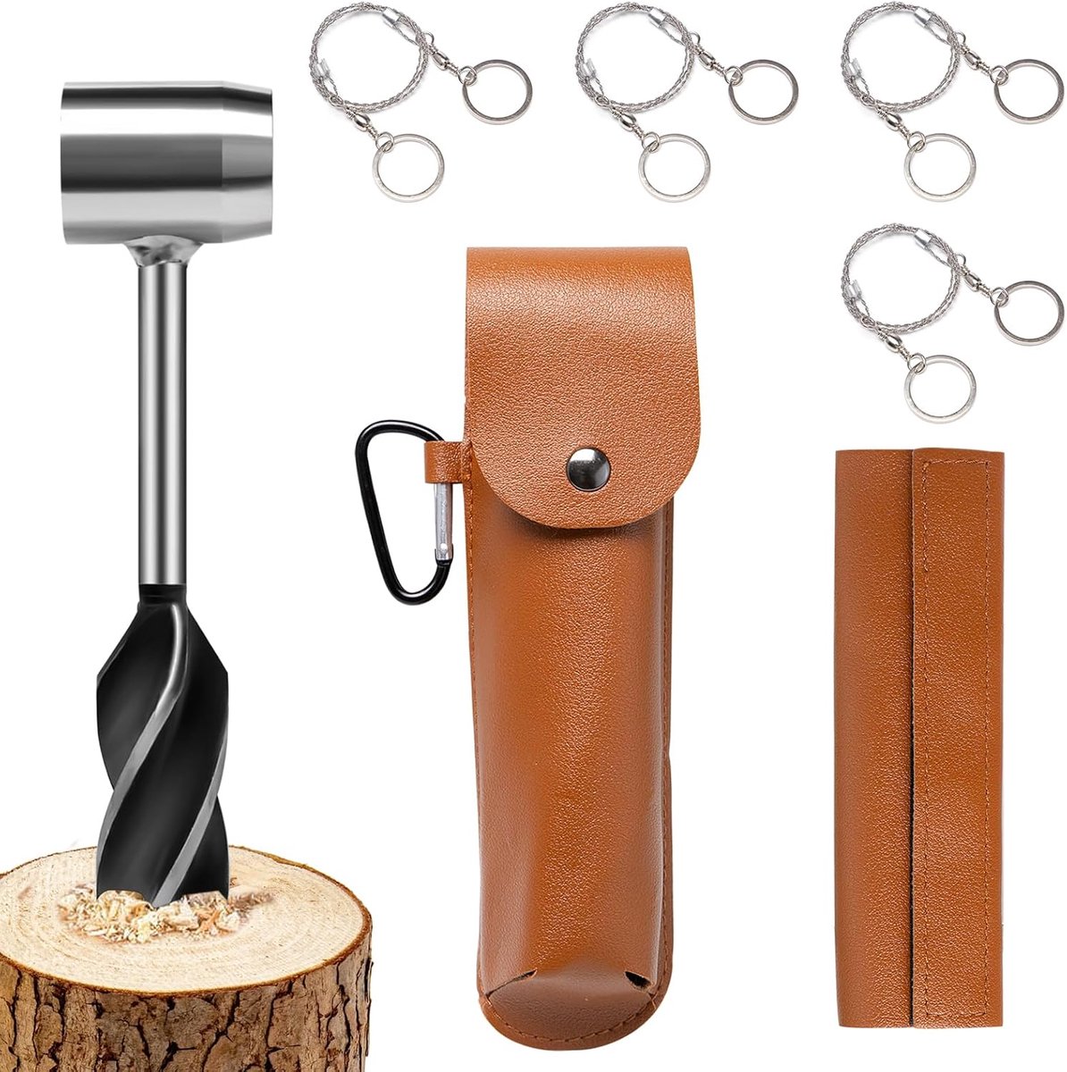 Handboor voor hout met 4 noodgevallen draadzaagjes - handboor met leren tas - multifunctionele boor - ShopVlot