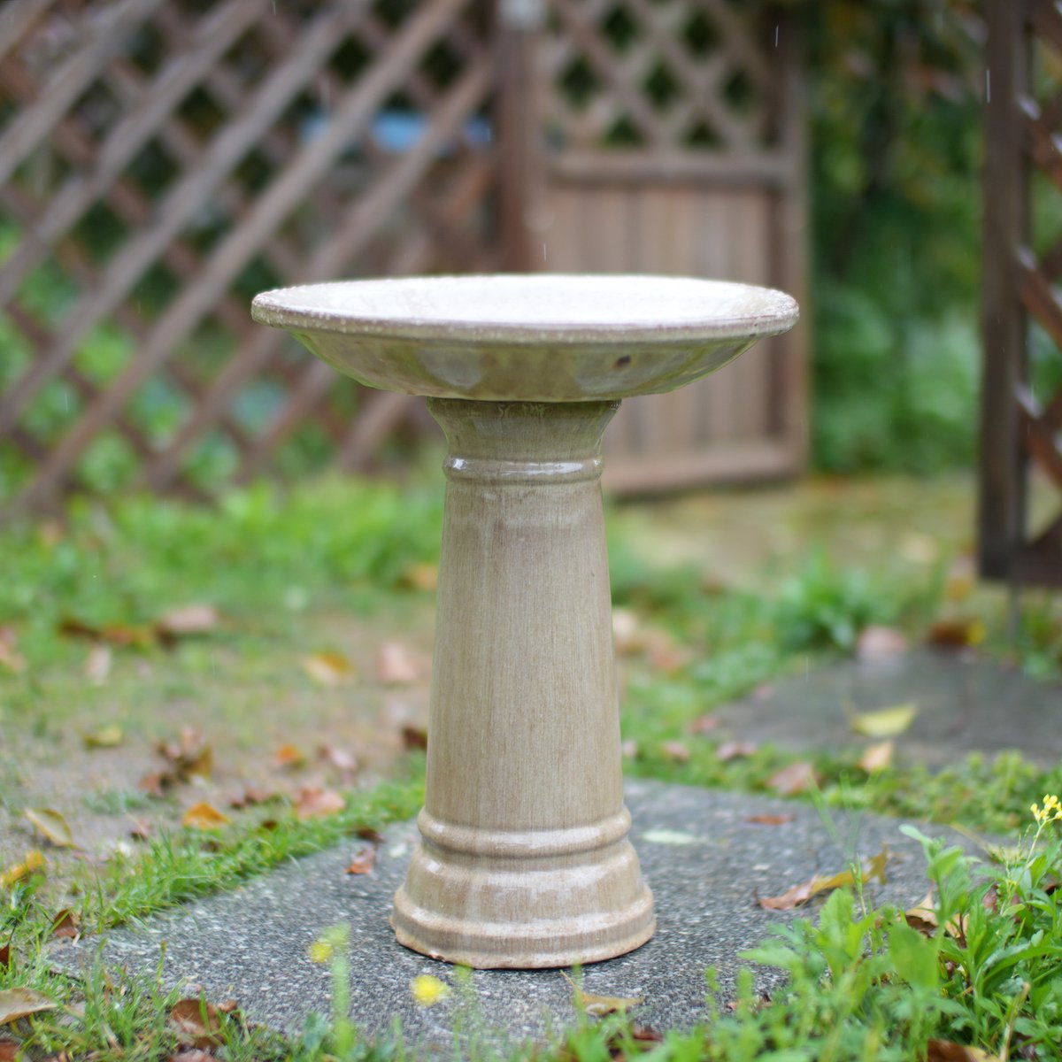 COVREO Vogelbad 31,5 cm x 38 cm, beige keramiek met stevige standvoet