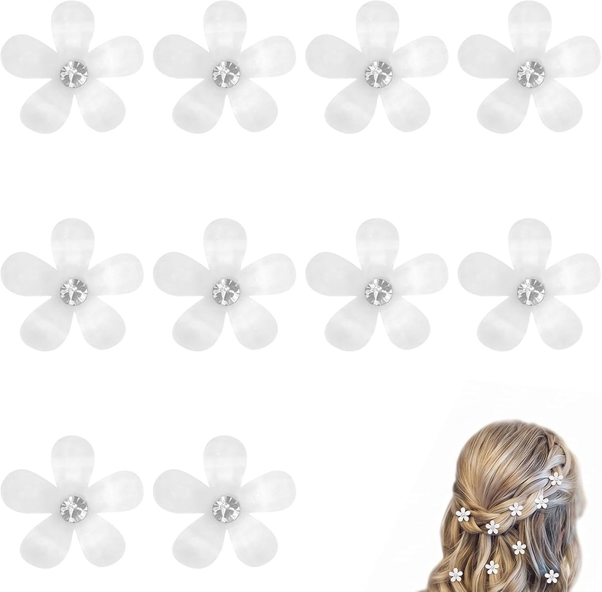 Bloemenhaarspelden 10 stuks - elegante witte bloemen - veelzijdig design - perfect voor bruiloften - ShopVlot