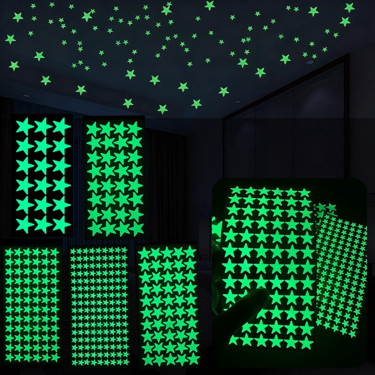Flonkerende sterren plafondstickers 316pcs - fluorescerend - glow in the dark - voor kinderkamer decoratie - ShopVlot