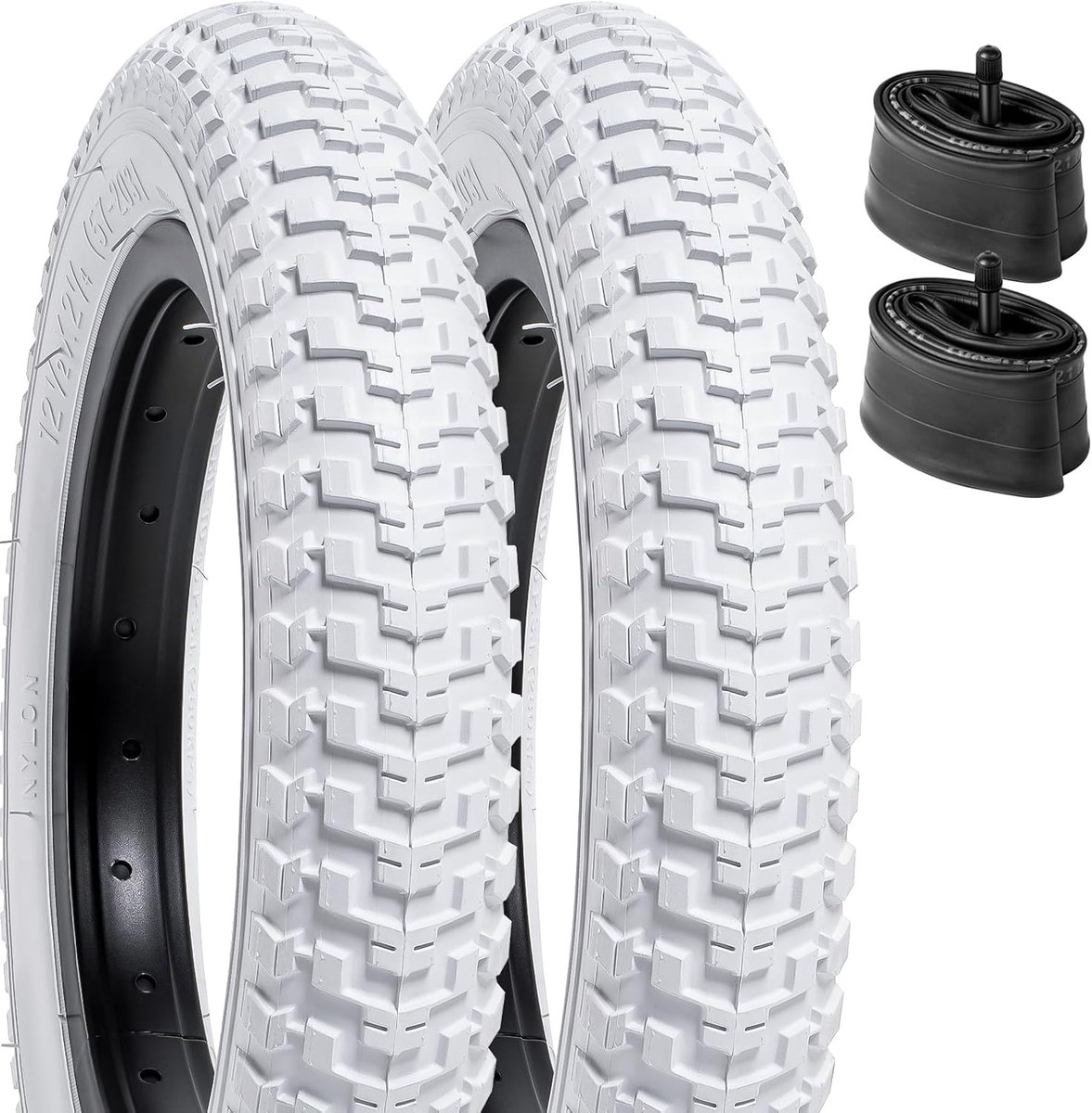 Fietsbanden Set - Banden Buitenbanden - Outdoor Fietsen - Houtnerf Profiel - 12 1/2 x 2 1/4 - Wit
