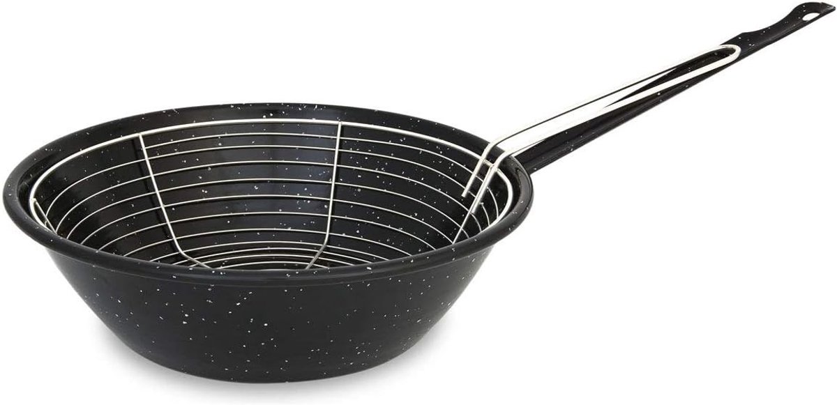 Friteuse met Mandje - Geëmailleerd - Diameter 28 cm - Anti-Aanbakstaal - Voor Alle Soorten Koken