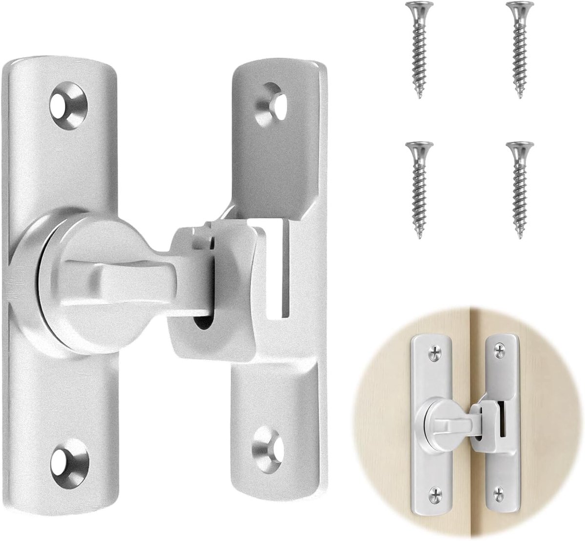 Schuifslot Deurslot Badkamer - 90/180 Graden Draaibaar - Aluminiumlegering Zilver - Ideaal voor Slaapkamer Kasten - ShopVlot