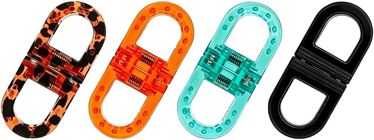 Haarclips set van 4 - naadloos ovalen haarclips - bruin, leopard, zwart, oranje, blauw - ShopVlot