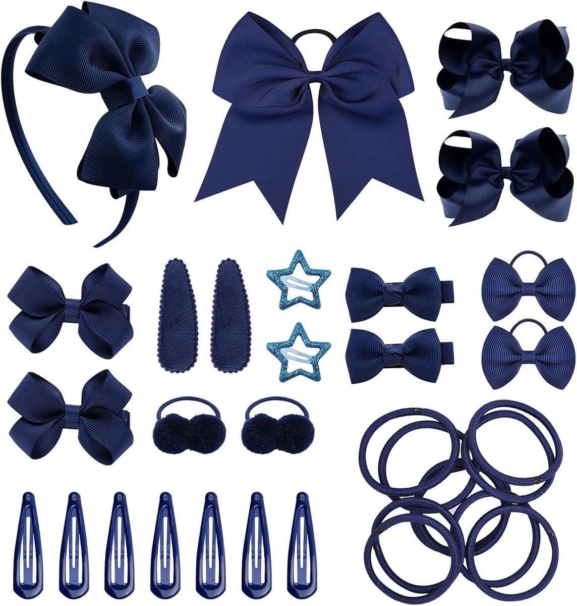 Haaraccessoires set 33 stuks - Blauwe strikjes en haarband - Hoogwaardige materialen - Voor unieke haarstijlen - ShopVlot