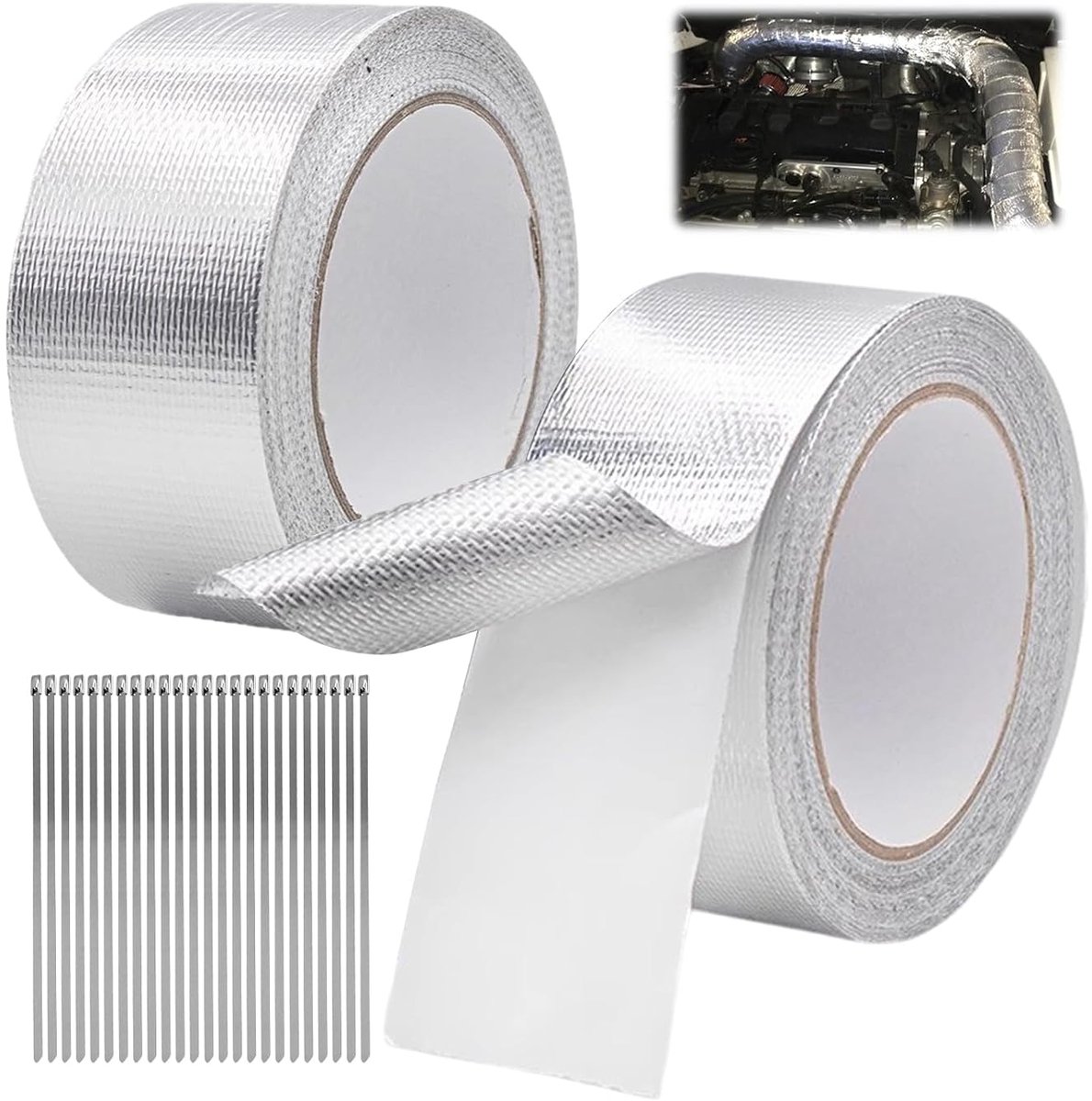 Uitlaat thermobandage 2 stuks - 10m x 5cm - hittebestendig aluminium - lange levensduur - ShopVlot