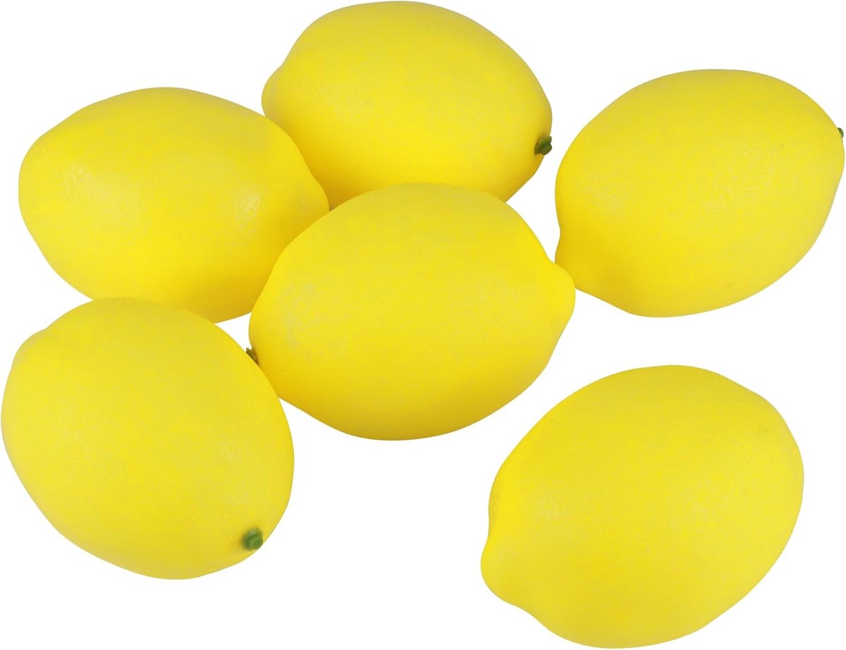 Kunstlemonen 6 Stuks - Plastic Gele Citroen Decoratie - Realistische Uiterlijk - Perfect voor Feestdecoratie - ShopVlot