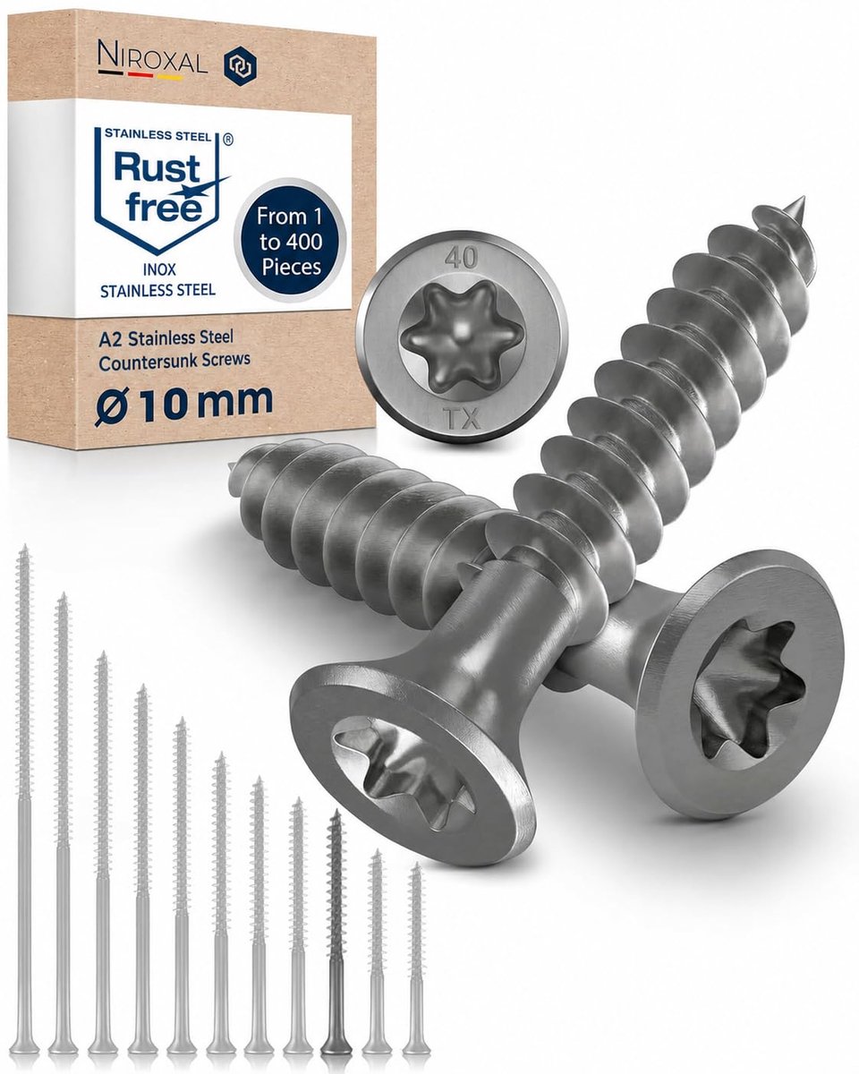 Houten schroeven Torx schroeven 10 x 100 mm - RVS V2A - gedeeltelijke draad - geschikt voor hout - ShopVlot