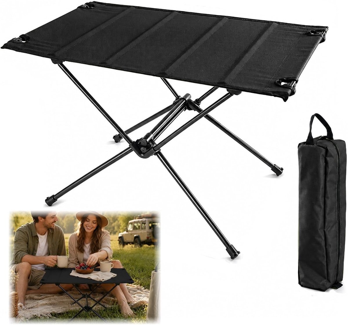 Opvouwbare Campingtafel - Zwart - 60 x 40 x 39,5 cm - Ultralicht en Compact - Voor Kamperen en Picknicken