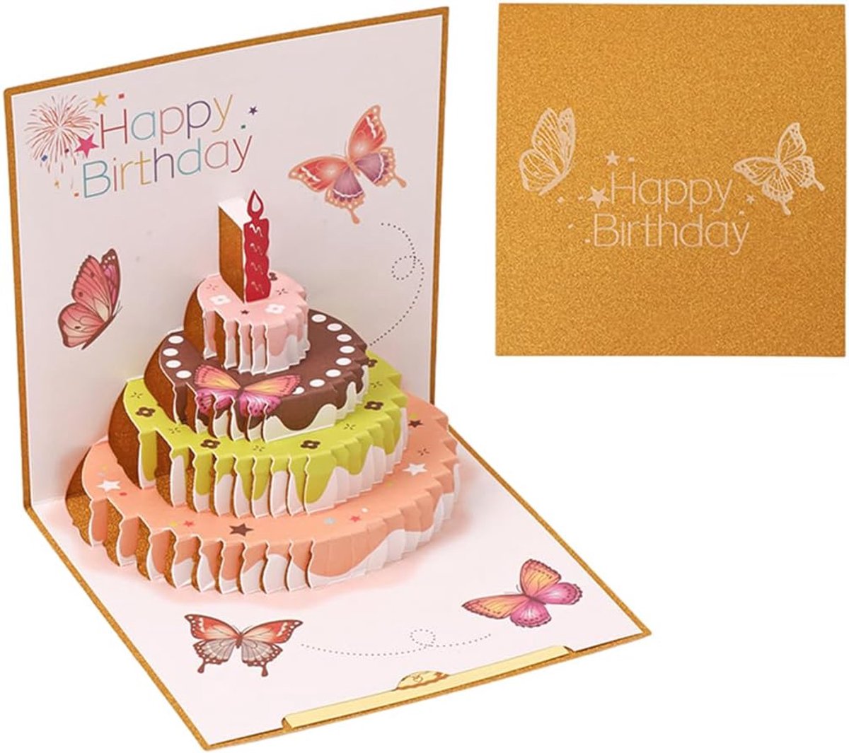 Verjaardagswenskaart 3D - vlinder - goud - gepersonaliseerd cadeau voor vrienden en familie - ShopVlot