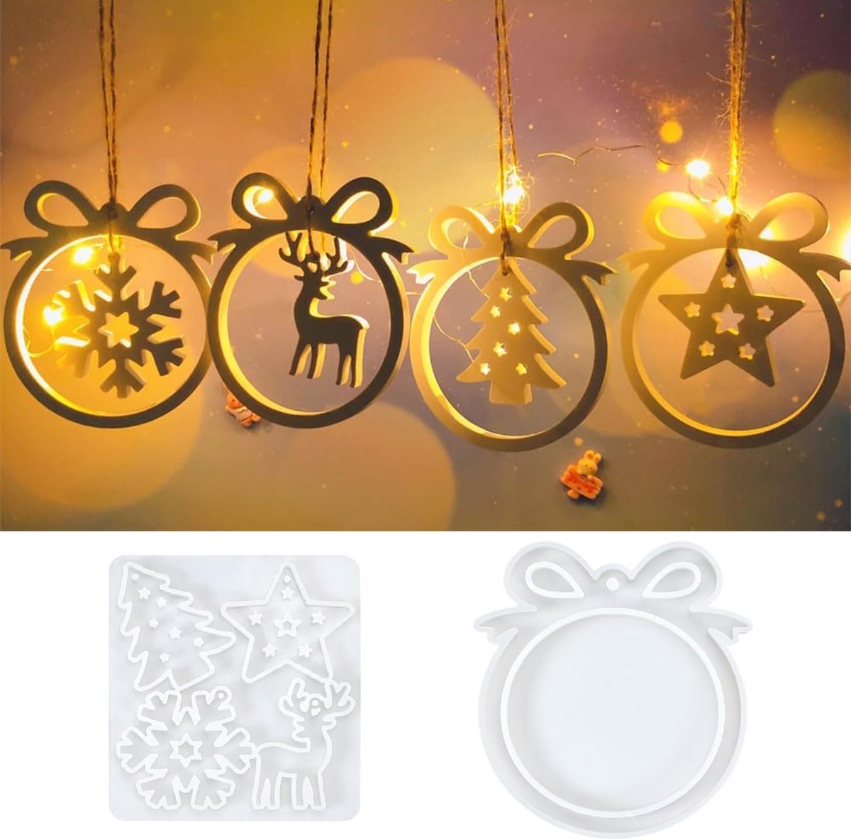 Siliconen Mallen Kerstdecoratie - Set van 2 - Sterren, Kerstboom, Sneeuwvlok, Hert - Maak unieke kerstversieringen - ShopVlot