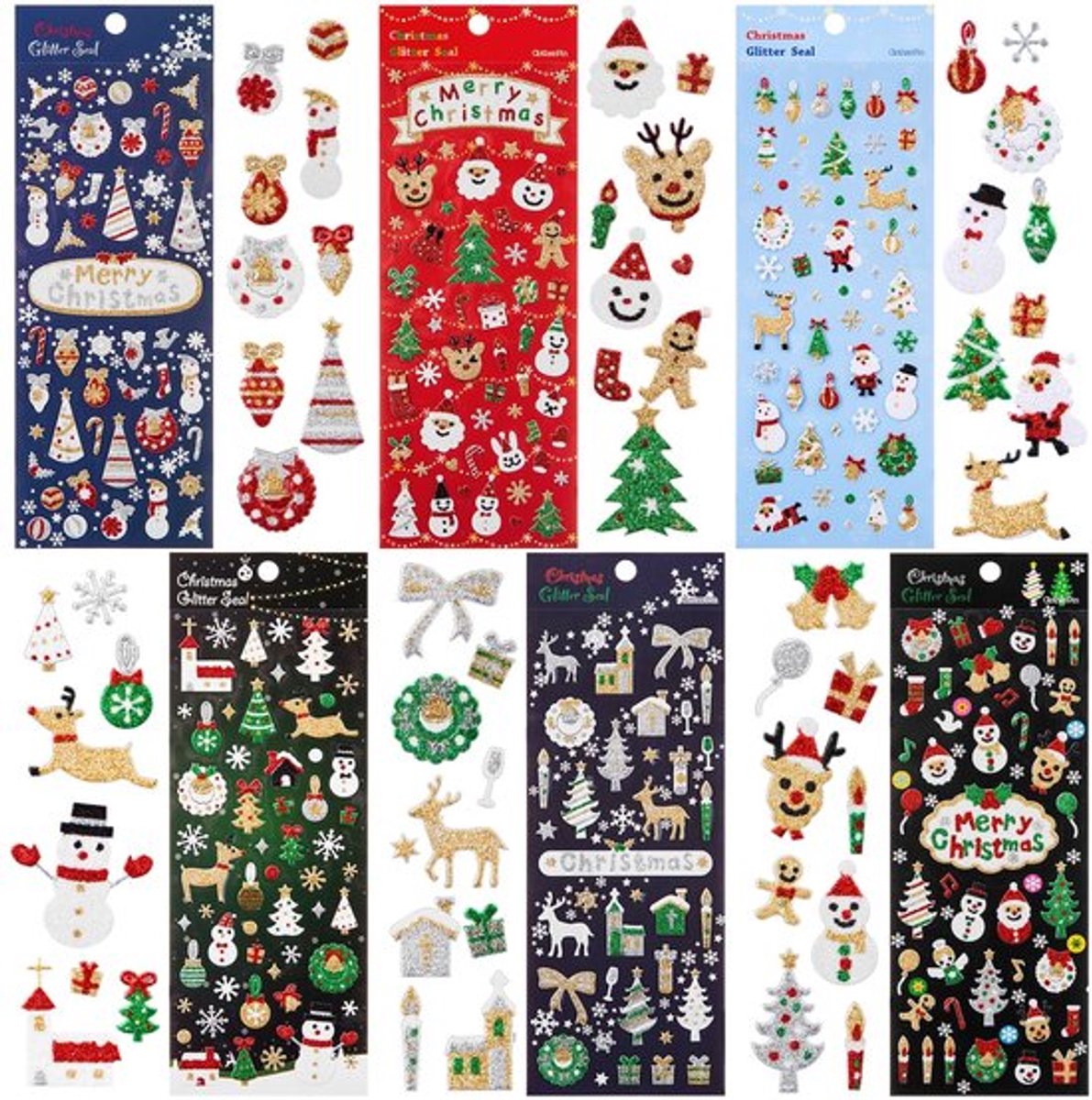 Kerstraamstickers 6 Vellen - Schokbestendig - Holografisch - Grappige Ontwerpen - Knutselen - Kinderplezier - Kerststickers