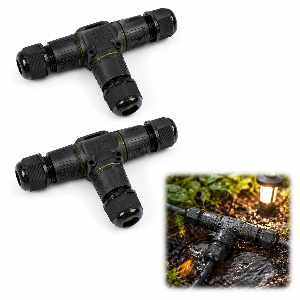 Waterdichte aansluitdoos 3-pin - T-vormige kabelverbinder - IP68 bescherming - Ideaal voor buitenverlichting - ShopVlot