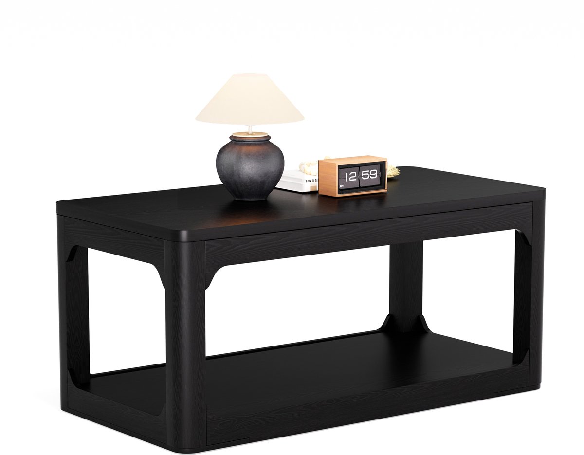 Salontafel 100x50 cm - Tafel Met Twee Opbergplanken En 3 cm Dik Bovenblad - MDF Zwart
