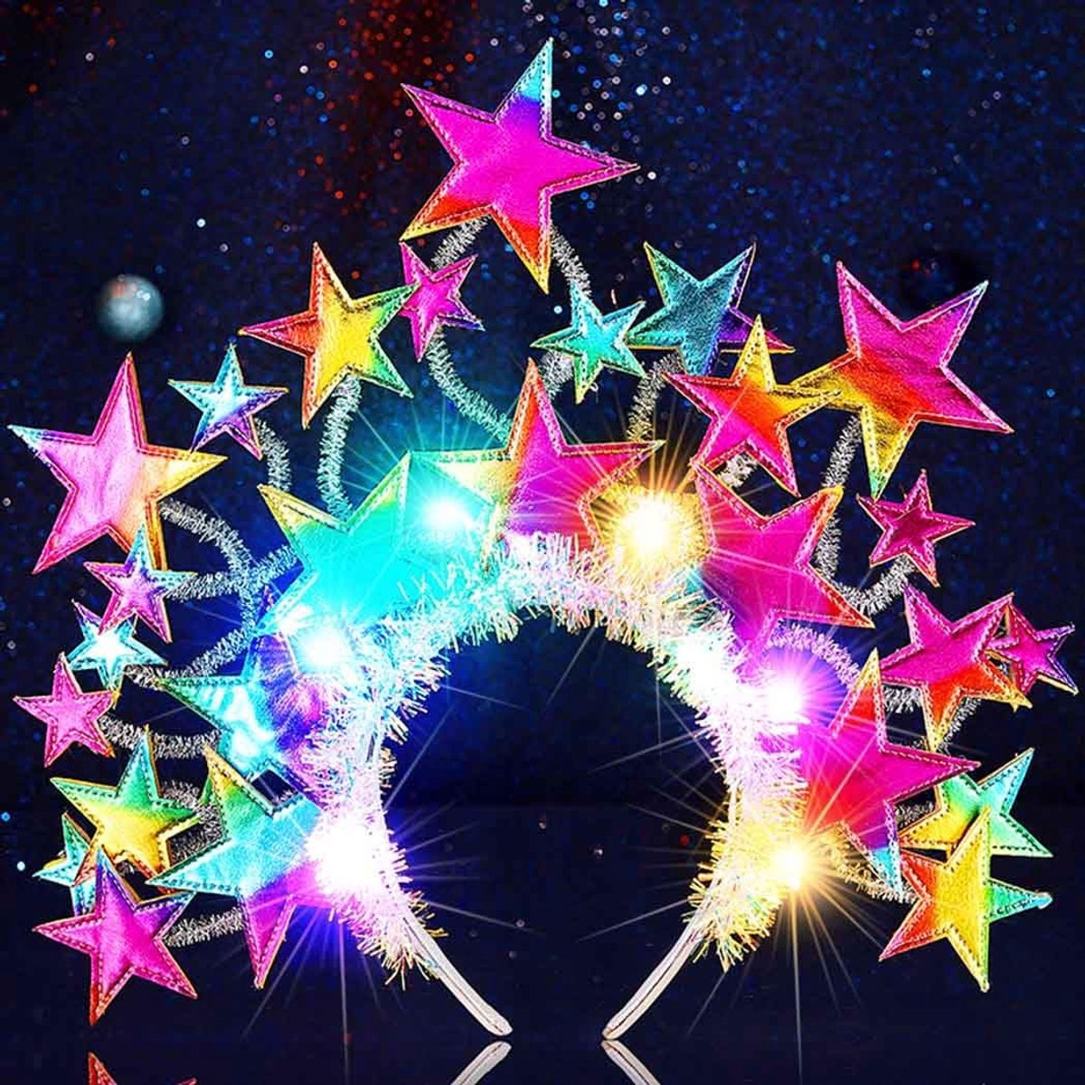 Haarband met Led Sterren - Zilveren Halo Kroon - Flitsende Sterren - Perfect voor Carnaval - ShopVlot