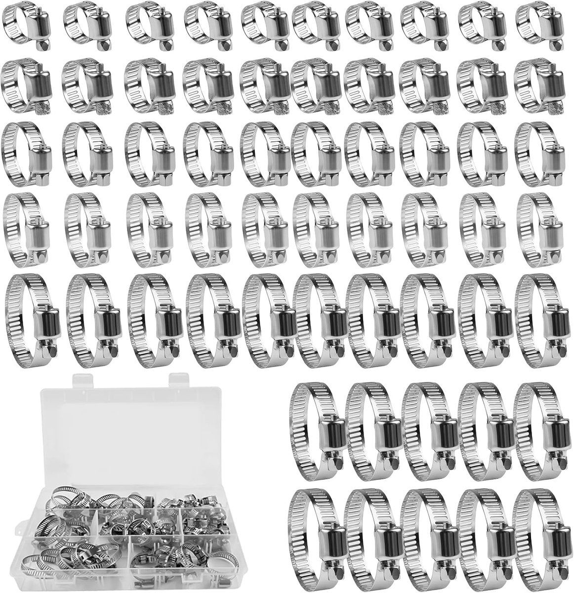 Slangklemmen 60 stuks - roestvrij staal - verstelbaar 6-38 mm - duurzame verbinding voor zwembad of wasmachine - ShopVlot