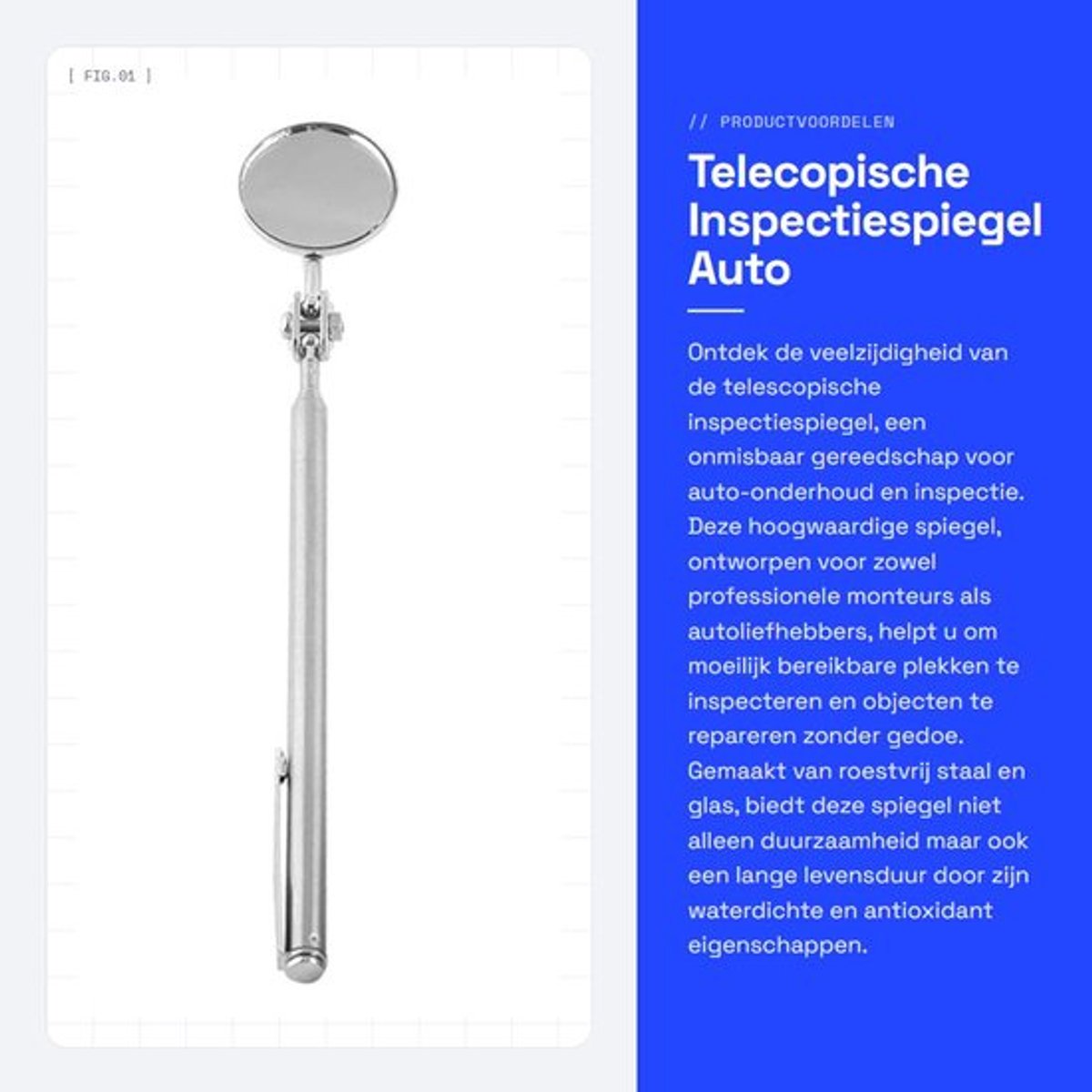 Inspectie Spiegel 30mm - Telescopisch - Roestvrij Staal - Waterdicht - Antislip - 360 Graden Kijkhoek - Inspectiespiegel