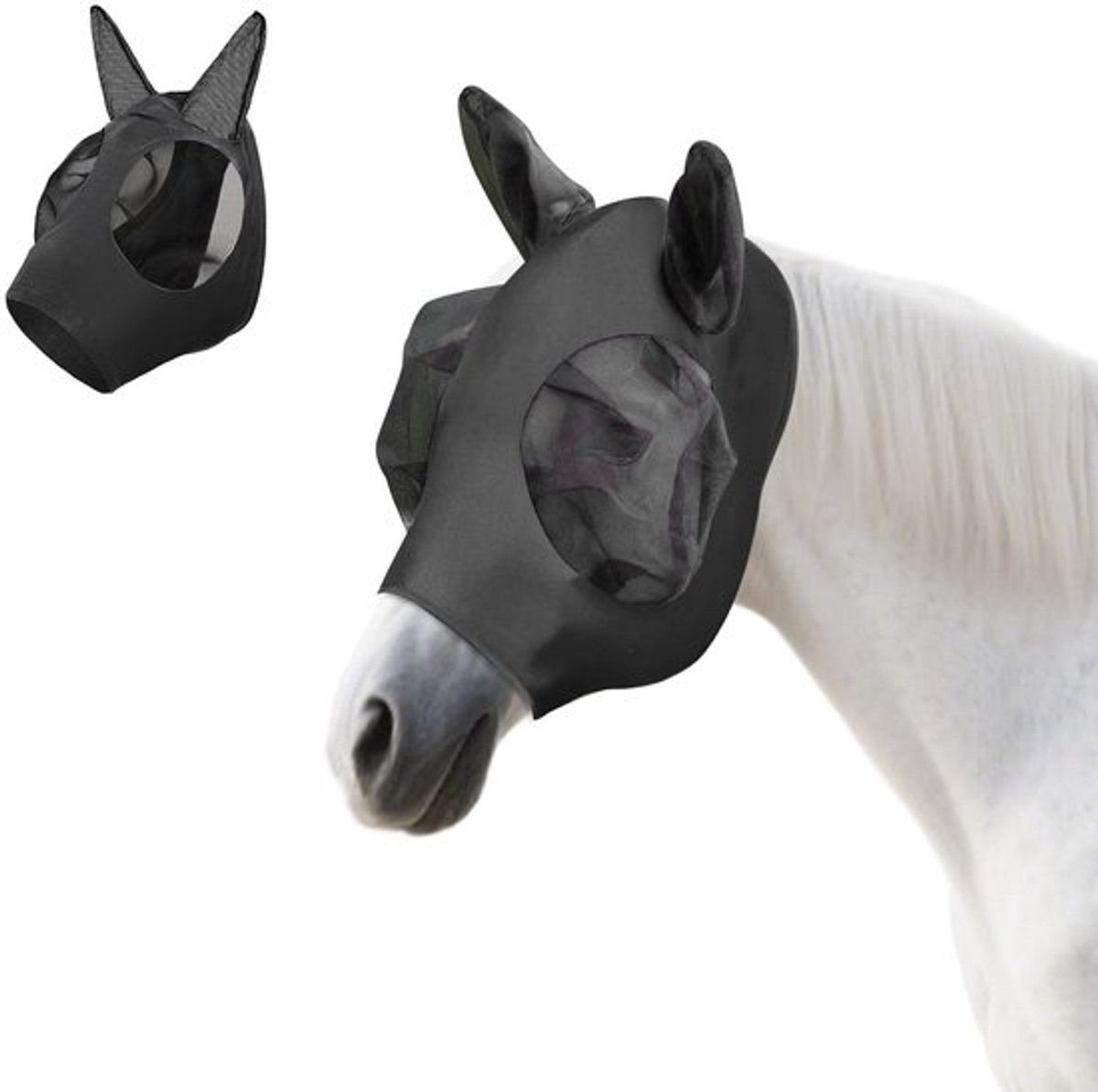 Vliegenmasker Paard Ademend - Insectenwerend - Herbruikbaar - Zacht Mesh - Zwart - Ideaal voor Vrijetijd en Wedstrijden