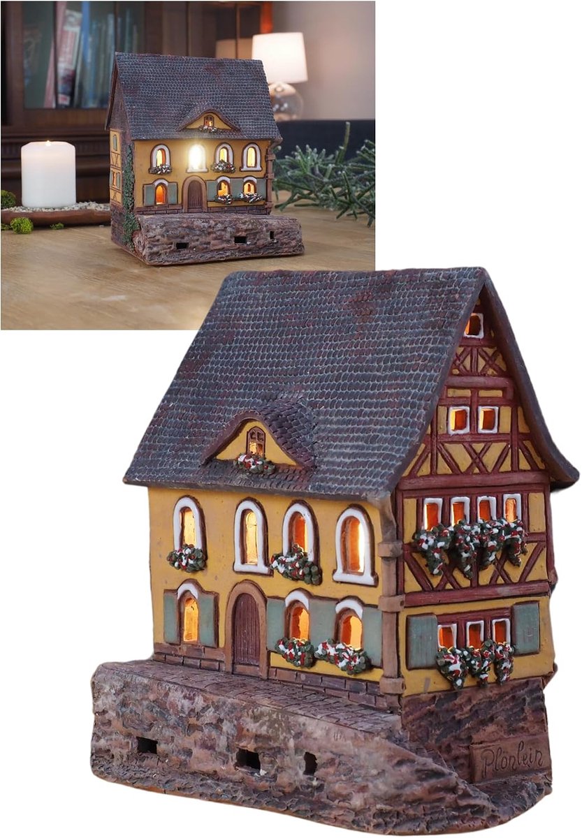 Ceramische theelichthouder - Miniatuur huis Plönlein - Handgemaakt - Unieke decoratie voor thuis - ShopVlot