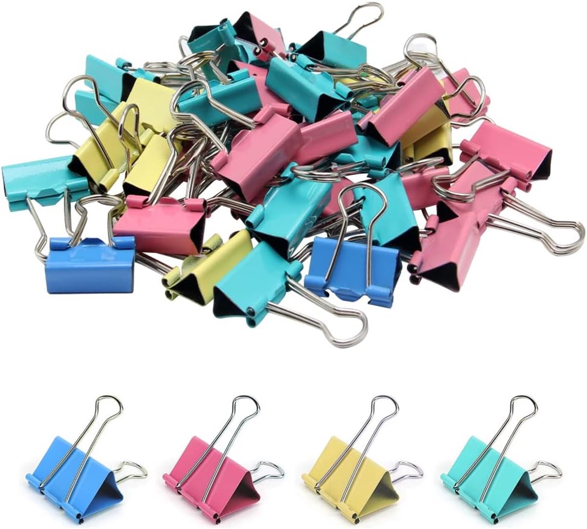 80 Pcs Foldback Clamps, 19 mm, Coloured Binder Clips, Metal Clips, Colorful Paper Clips, Office Supplies - ShopVlot