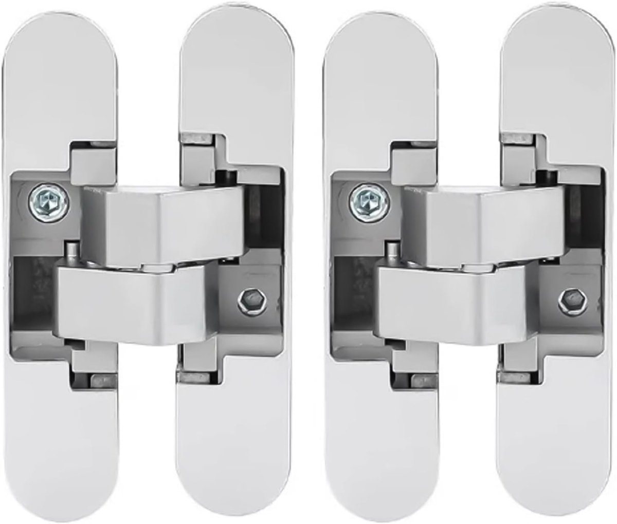 Pack of 2 Door Hinges, Hidden 180° Swivel Hinge Black, 3-Way Adjustable Hinge for Invisible Door, Silent Door (Silver - ShopVlot