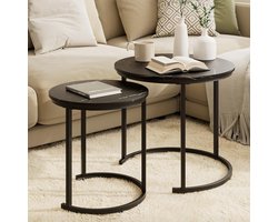 HEYZOEY Coffee Table Round Set of 2, Living Room Table, Side Table, Black Metal, Coffee Table for Coffee Table, Living - ShopVlot
