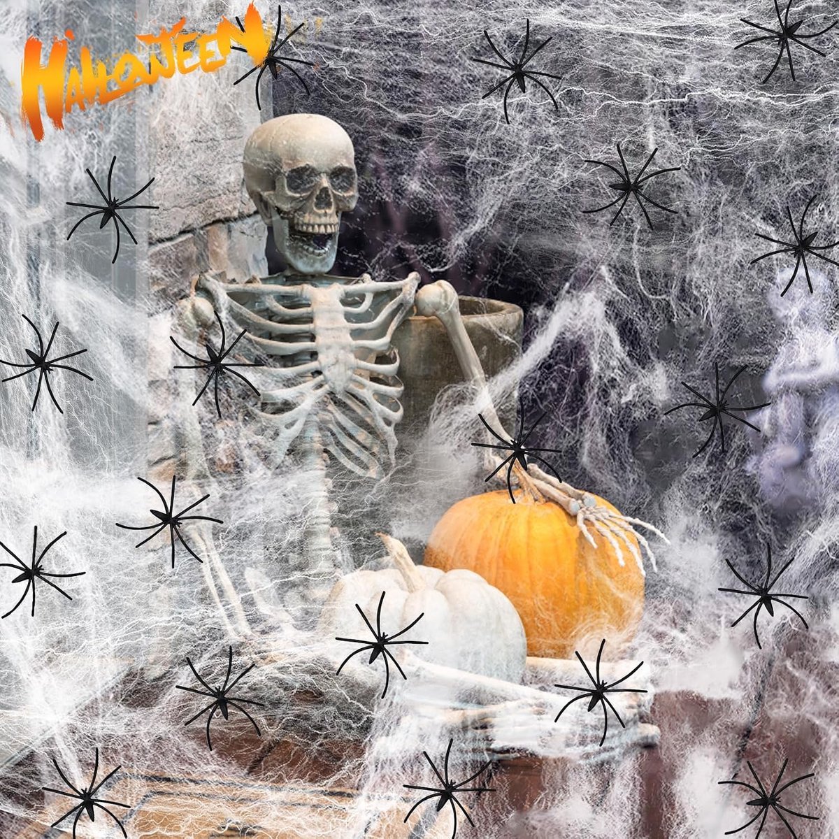 VASIN Halloween Spider Web Decorations, 300g Elastic Spider Web 80 Realistic Spiders Halloween Decoration, 1600 m2 - ShopVlot