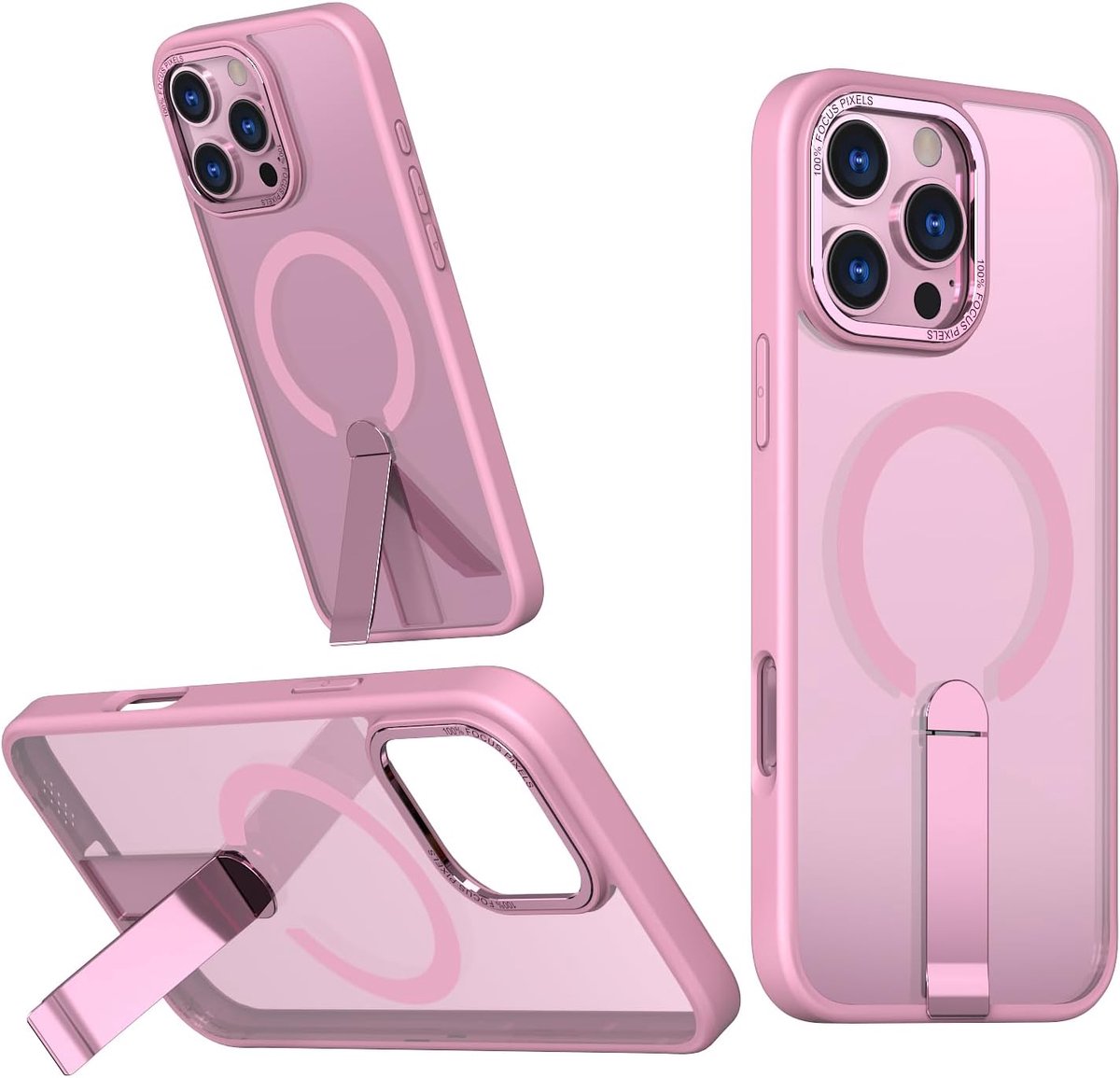 WIFORT Compatibel met MagSafe Hoes voor iPhone 16 Pro, met standaard, mat roze - ShopVlot