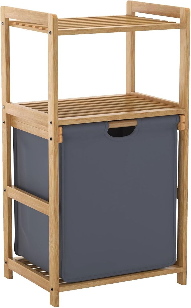 Wasmand met Opbergvakken, Bamboe Wasmand, 80X43X33cm, 50L Zakken, Badkamer Opbergmand & Laundry Basket & Clothes - ShopVlot