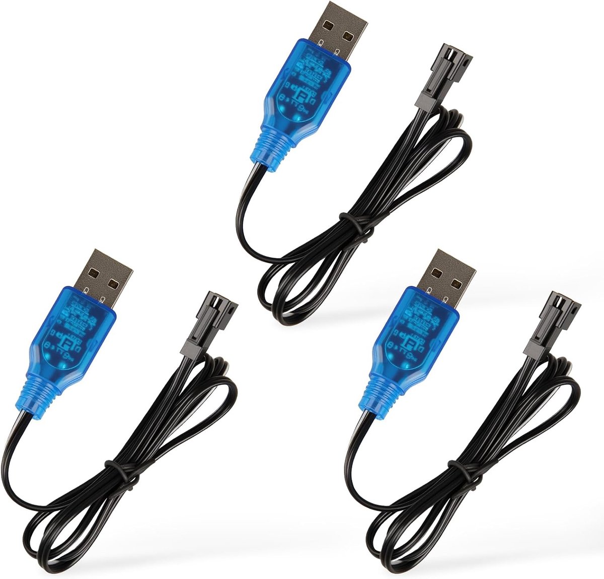 3 Pack 3.7V HSP USB Charging Cable with SM-2P Plug, USB Charging Adapter for RC Drones, Vehicles, 3.7V LiPo Battery - ShopVlot