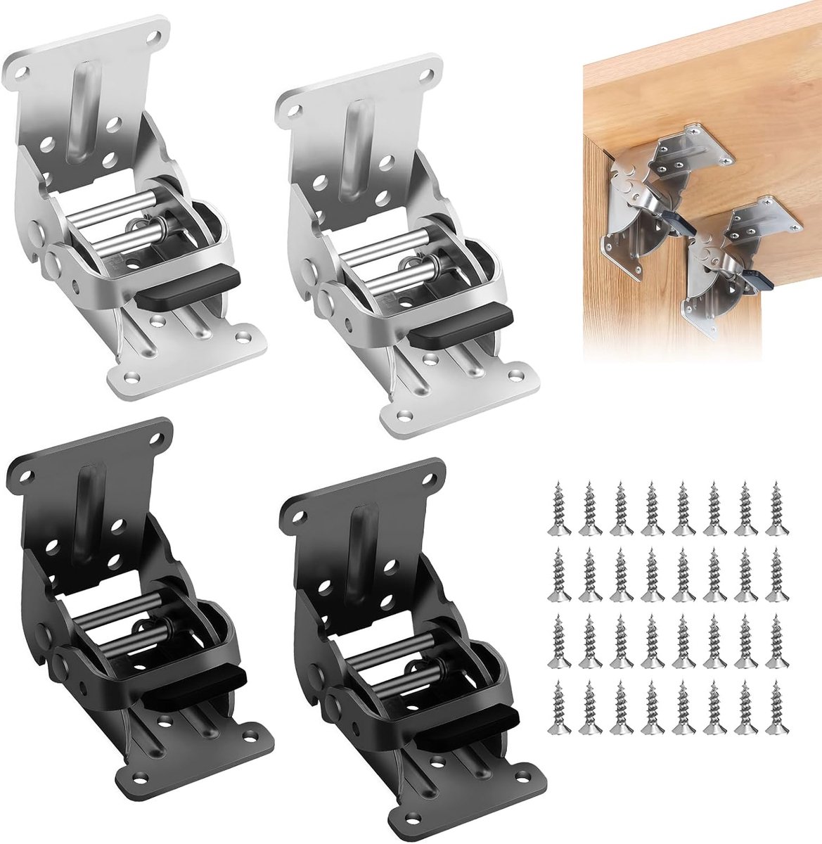 4 Pcs Folding Hinges with Lock, Cabinet Hinges, Furniture Hinges, Cold Rolled Steel, 180° Collapsible, Suitable for - ShopVlot