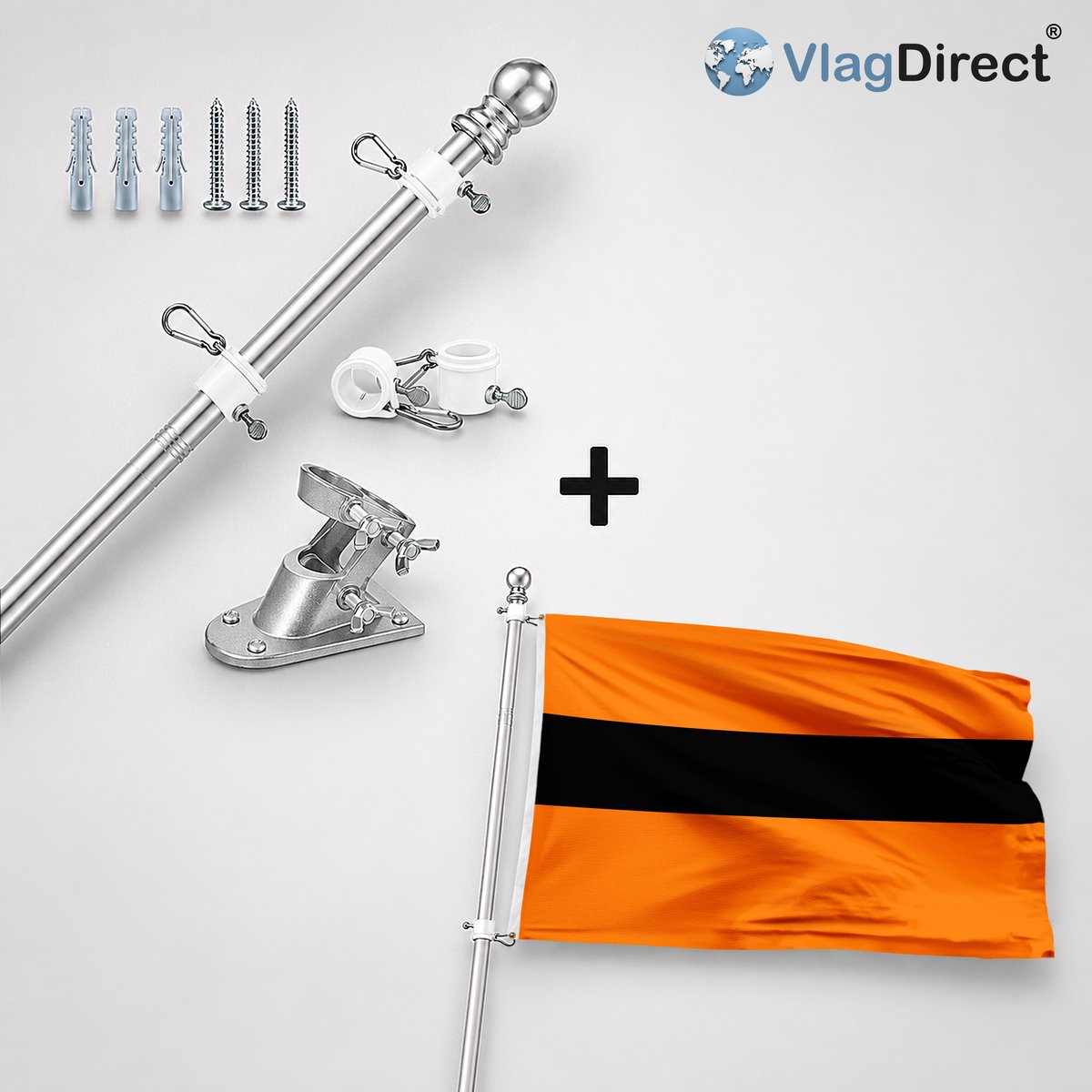 VlagDirect - Compleet vlaggenpakket - Zilveren vlaggenstok inclusief vlaggenstokhouder + Willebroekse vlag - Gemeente Willebroek vlag - 90 x 150 cm.