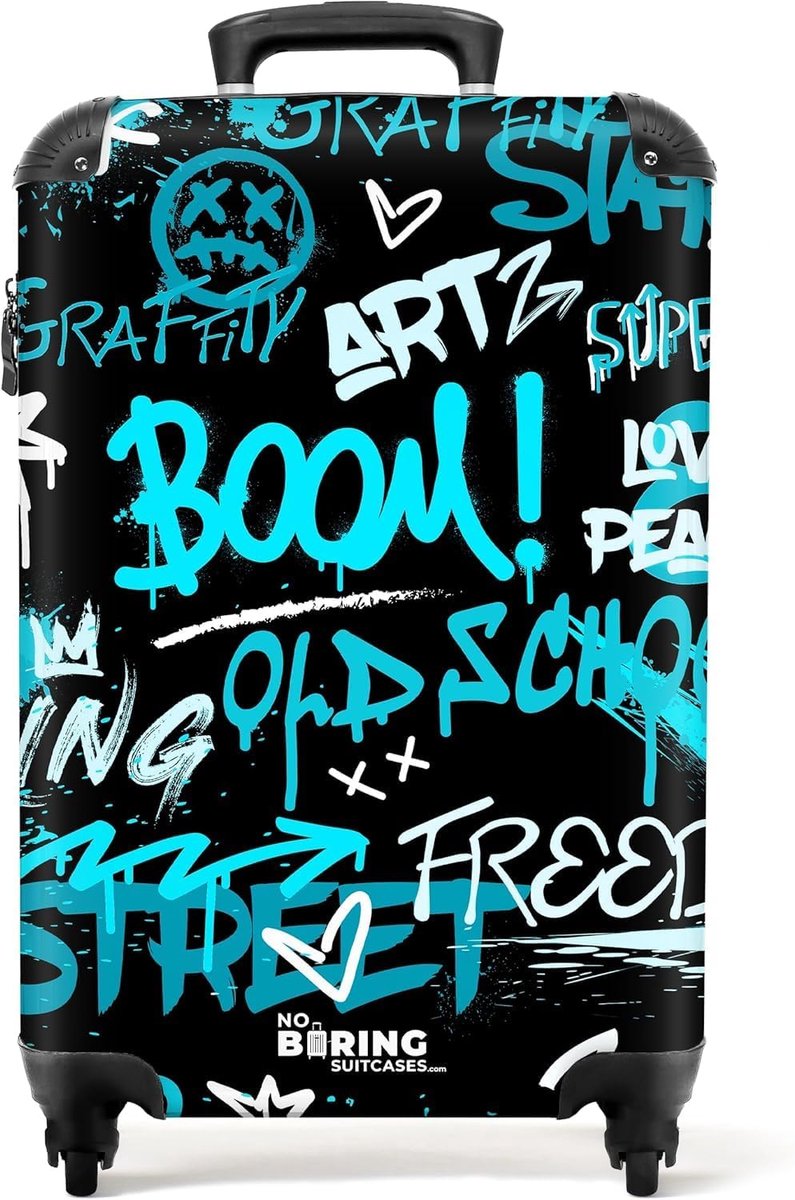 NoBoringSuitcases.com Street Art, Blue Graffiti Texts, Small, Suitcase - ShopVlot