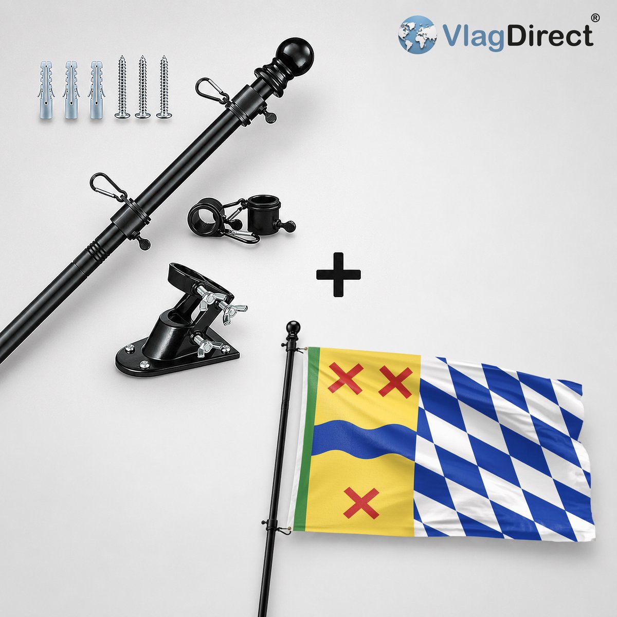 VlagDirect - Compleet vlaggenpakket - Zwarte vlaggenstok inclusief vlaggenstokhouder + Hoeksche Waard vlag - Gemeente Hoeksche Waard vlag - 90 x 150 cm.