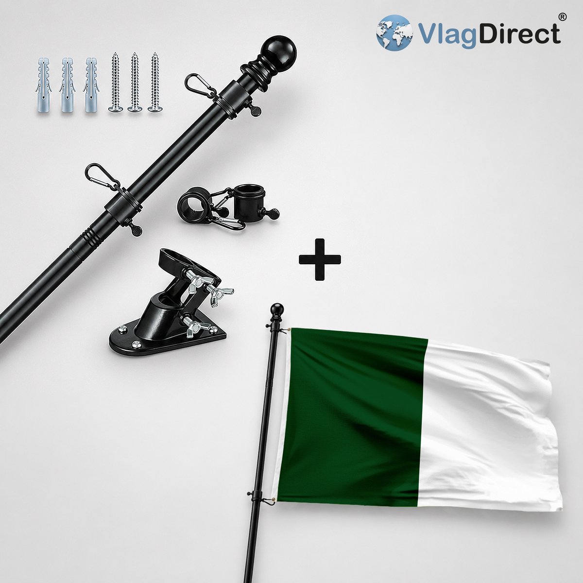 VlagDirect - Compleet vlaggenpakket - Zwarte vlaggenstok inclusief vlaggenstokhouder + Gemeente Lobbes vlag - 90 x 150 cm.
