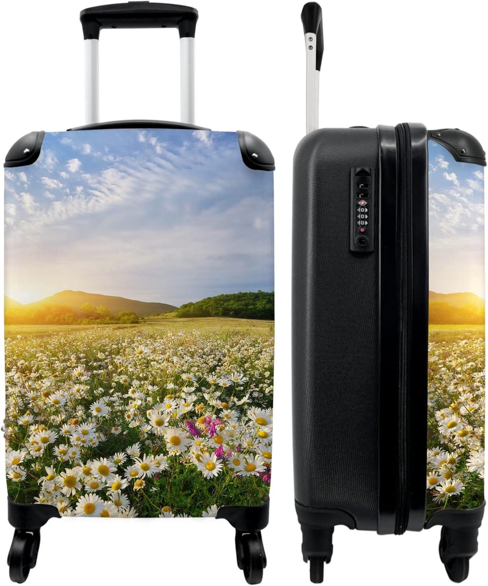 NoBoringSuitcases.com® Suitcase Hand Luggage - Cabin Trolley, Lightweight, 4 Wheels, Floral Landscape, Combination - ShopVlot