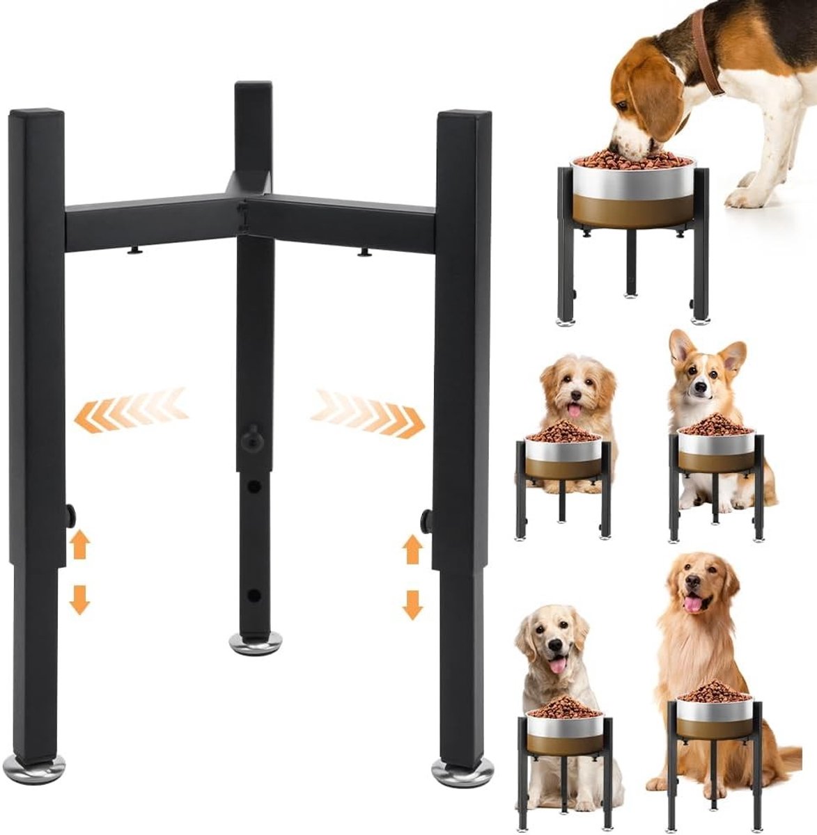 Verstelbare Hondenvoerbak Stand, Metalen Voederstation met 4 Hoogtes van 18-27 cm, Ideaal voor Kleine, Middelgrote en Grote Honden