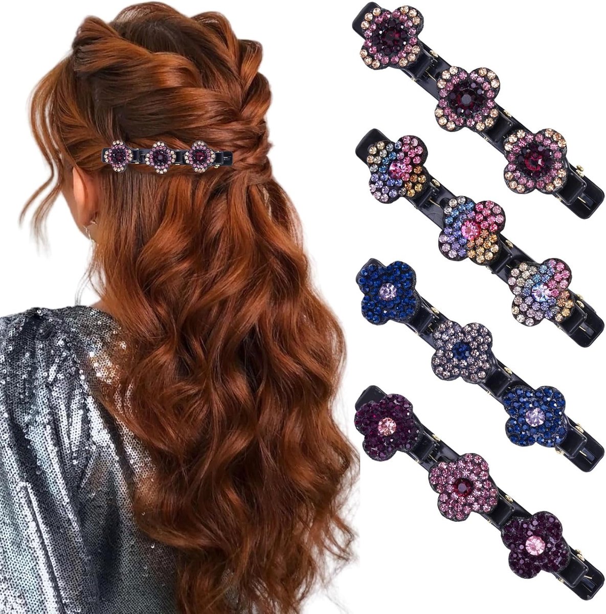 Kiiwah Set of 4 Hair Clips Four Clover Hair Clips for Women Sparkling Crystal Braided Hair Clip - ShopVlot