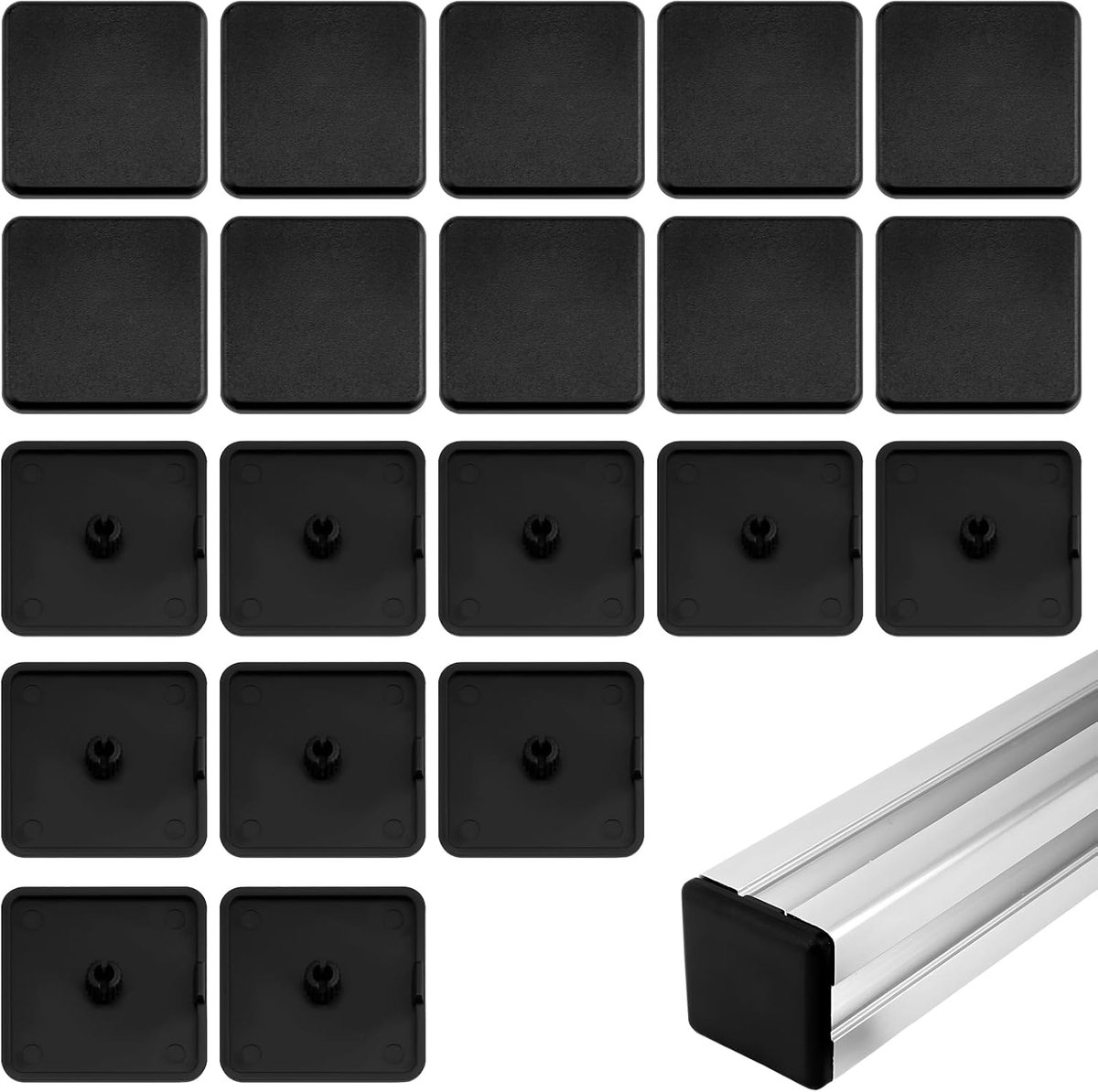 Pack of 20 Aluminium End Caps, Aluminium Profile, 40 x 40 mm, Black, for Protection and Improvement of Aesthetics - ShopVlot